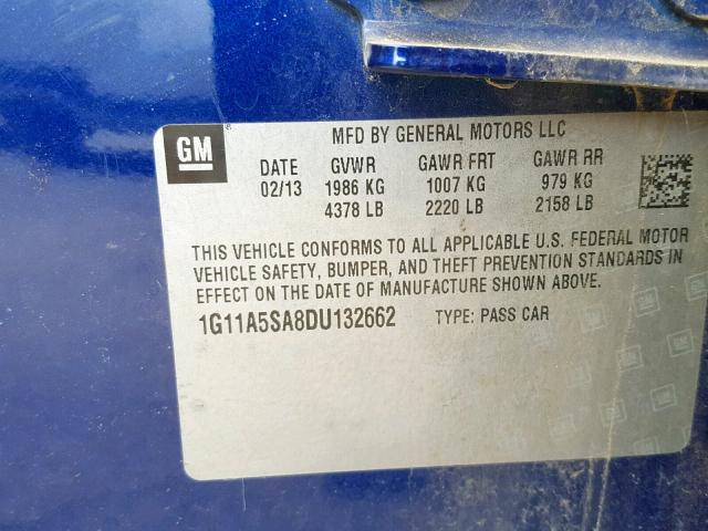 1G11A5SA8DU132662 - 2013 CHEVROLET MALIBU LS BLUE photo 10