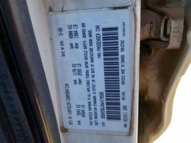 2B3HD56J0WH179585 - 1998 DODGE INTREPID E WHITE photo 10