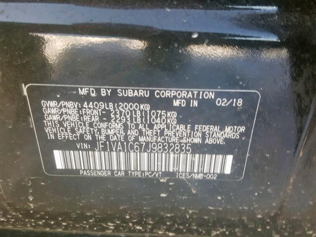 JF1VA1C67J9832835 - 2018 SUBARU WRX PREMIU BLACK photo 10