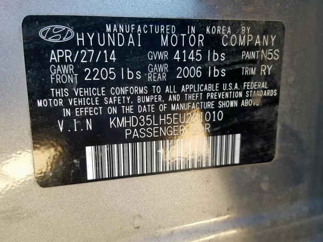 KMHD35LH5EU201010 - 2014 HYUNDAI ELANTRA GT GRAY photo 10