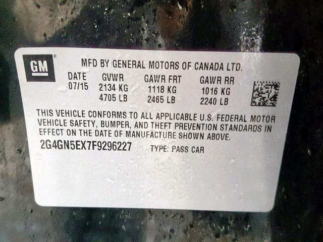 2G4GN5EX7F9296227 - 2015 BUICK REGAL PREM BLACK photo 10