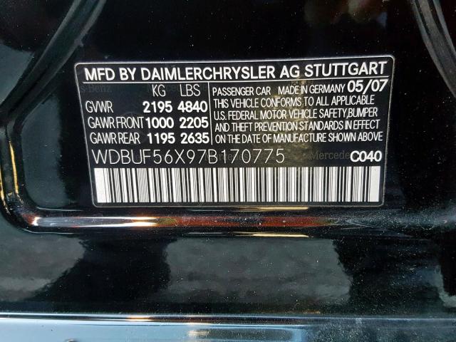 WDBUF56X97B170775 - 2007 MERCEDES-BENZ E 350 BLACK photo 10