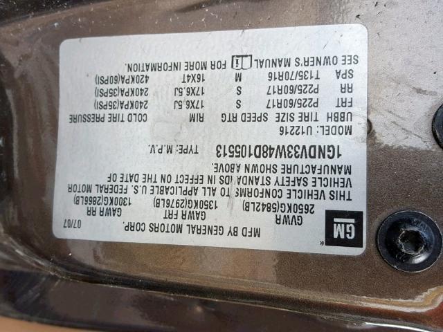 1GNDV33W48D105513 - 2008 CHEVROLET UPLANDER L Qəhvəyi foto 10