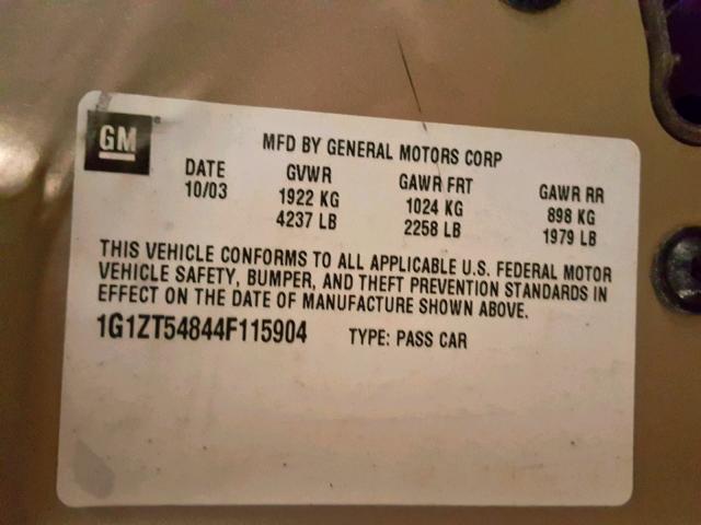 1G1ZT54844F115904 - 2004 CHEVROLET MALIBU LS GOLD photo 10