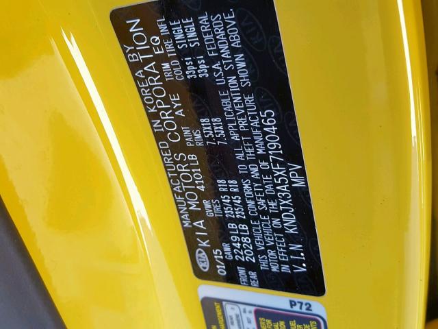 KNDJX3A5XF7190465 - 2015 KIA SOUL ! YELLOW photo 10