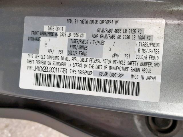 JM1CW2BL2C0117761 - 2012 MAZDA 5 GRAY photo 10