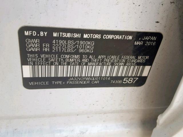 JA32V2FW5GU011014 - 2016 MITSUBISHI LANCER ES WHITE photo 10