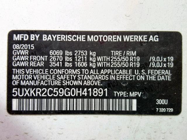 5UXKR2C59G0H41891 - 2016 BMW X5 SDRIVE3 WHITE photo 10