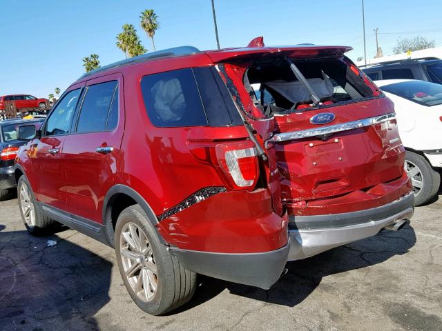 1FM5K7FH2HGA22876 - 2017 FORD EXPLORER L RED photo 3