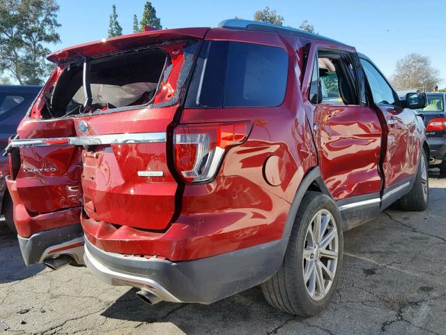 1FM5K7FH2HGA22876 - 2017 FORD EXPLORER L RED photo 4