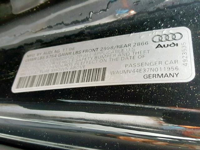 WAUMV44E37N011956 - 2007 AUDI A8 L QUATT BLACK photo 10