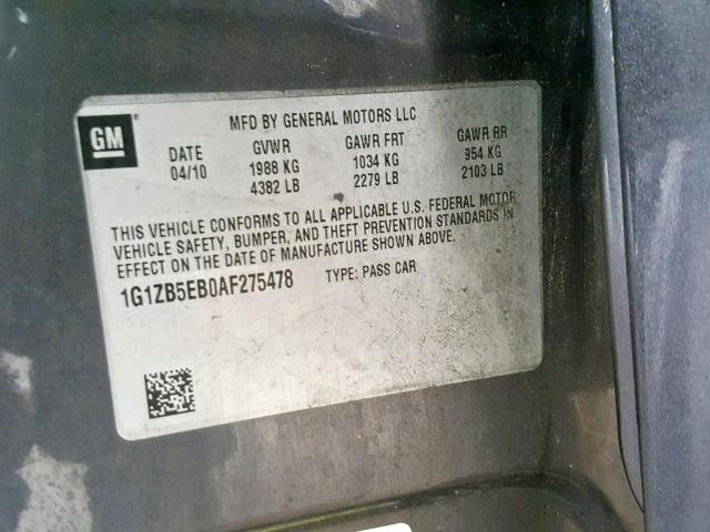 1G1ZB5EB0AF275478 - 2010 CHEVROLET MALIBU LS GRAY photo 10