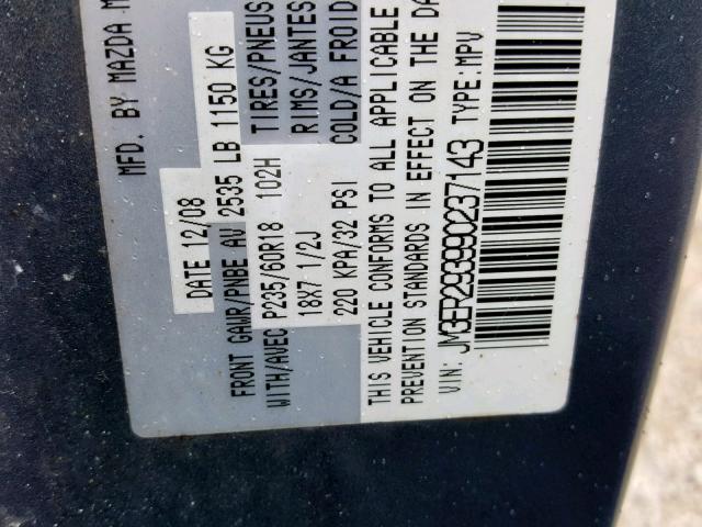 JM3ER293990237143 - 2009 MAZDA CX-7 GRAY photo 10