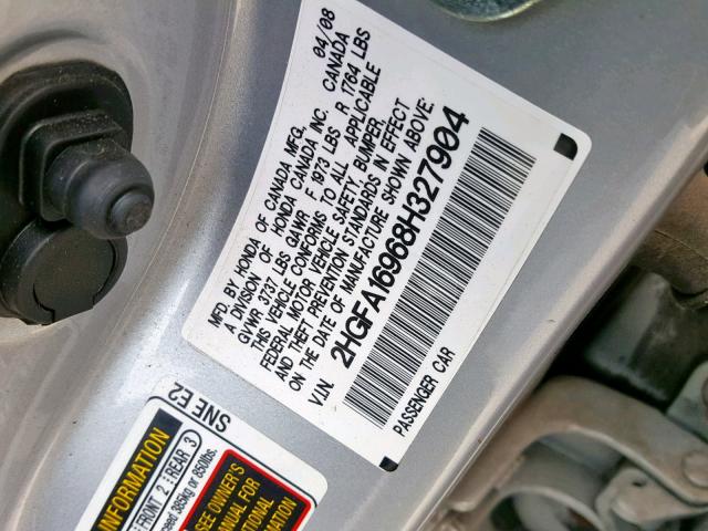 2HGFA169X8H320907 - 2008 HONDA CIVIC EXL 蓝色 照片 10