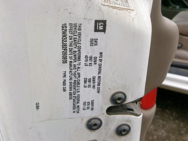 1G2WK52J82F260805 - 2002 PONTIAC GRAND PRIX WHITE photo 10