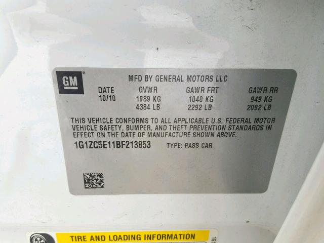 1G1ZC5E11BF213853 - 2011 CHEVROLET MALIBU 1LT 白色 照片 10