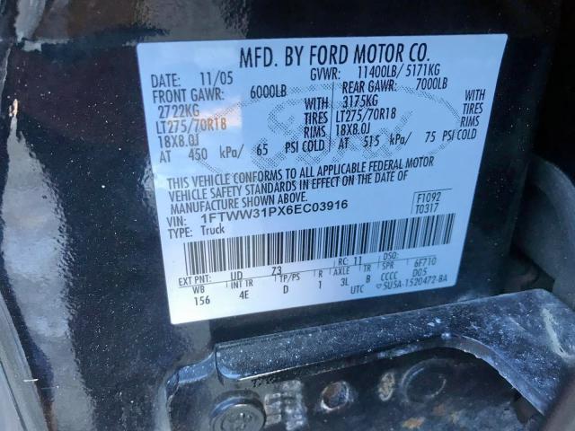 1FTWW31PX6EC03916 - 2006 FORD F350 SRW S BLACK photo 9