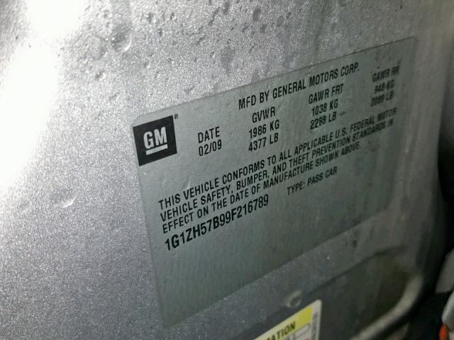 1G1ZH57B99F216789 - 2009 CHEVROLET MALIBU 1LT SILVER photo 10