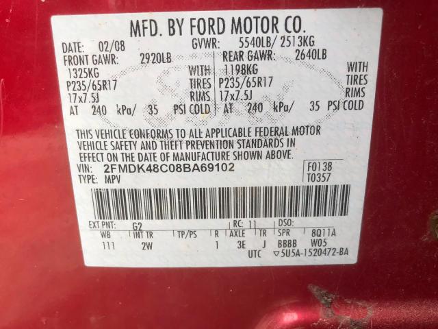 2FMDK48C08BA69102 - 2008 FORD EDGE SEL RED photo 7