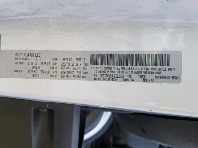 3C6TRVNG9HE525722 - 2017 RAM PROMASTER 白色 照片 10