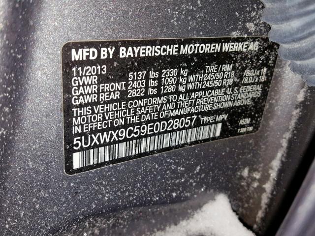 5UXWX9C59E0D28057 - 2014 BMW X3 XDRIVE2 GRAY photo 10