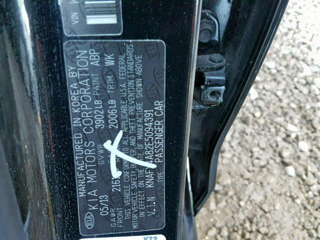 KNAFX4A82E5094391 - 2014 KIA FORTE EX BLACK photo 10