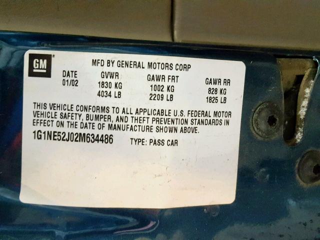 1G1NE52J02M634486 - 2002 CHEVROLET MALIBU LS TEAL photo 10