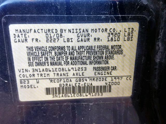 3N1AB61E08L691253 - 2008 NISSAN SENTRA 2.0 BLUE photo 10