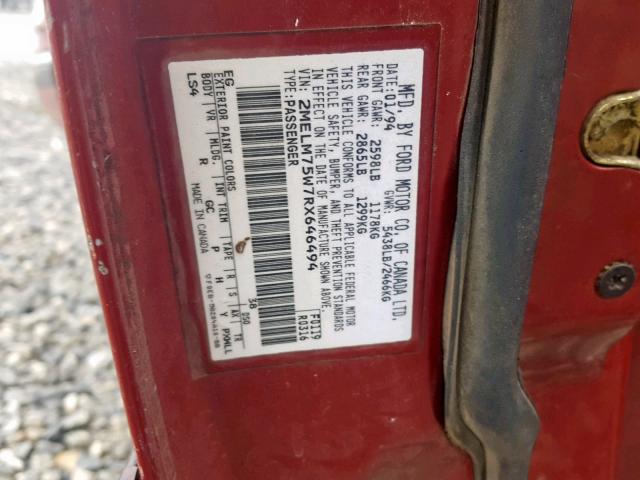 2MELM75W7RX646494 - 1994 MERCURY GRAND MARQ RED photo 10