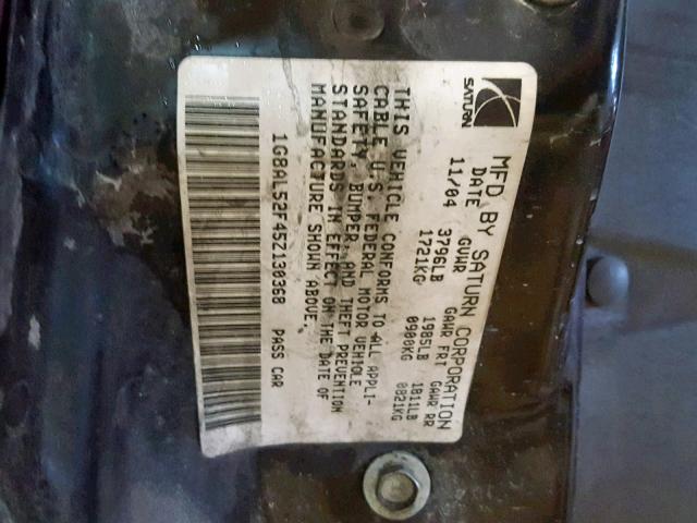 1G8AL52F45Z130368 - 2005 SATURN ION LEVEL BURGUNDY photo 10
