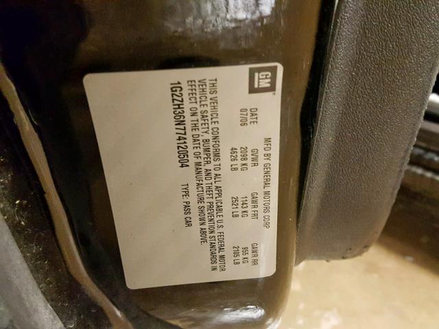 1G2ZH36N774120504 - 2007 PONTIAC G6 GT BLACK photo 10