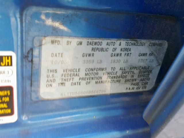 KL1TD56606B566786 - 2006 CHEVROLET AVEO BASE ლურჯი ფოტო 10