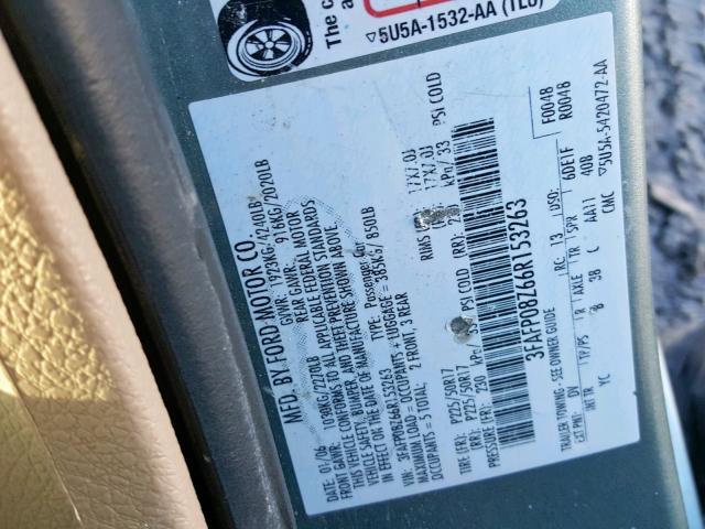 3FAFP08Z66R153263 - 2006 FORD FUSION SEL BLUE photo 10