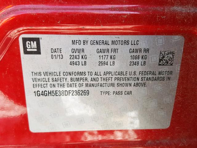 1G4GH5E38DF236269 - 2013 BUICK LACROSSE P RED photo 10