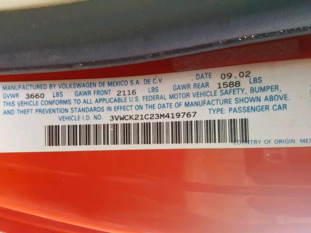 3VWCK21C23M419767 - 2003 VOLKSWAGEN NEW BEETLE Narıncı foto 10