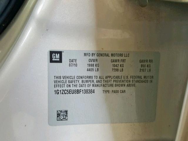 1G1ZC5EU8BF138384 - 2011 CHEVROLET MALIBU 1LT 金色 照片 10