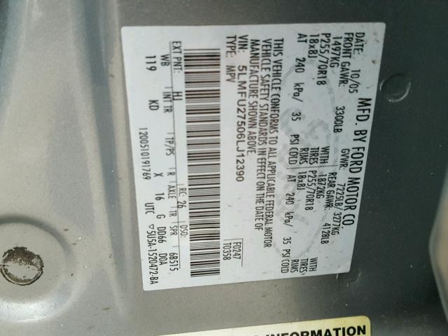 5LMFU27506LJ12390 - 2006 LINCOLN NAVIGATOR GRAY photo 10