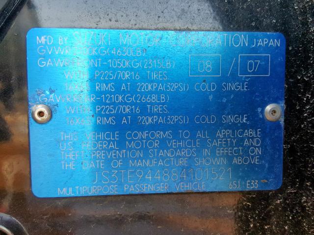 JS3TE944884101521 - 2008 SUZUKI GRAND VITA BLACK photo 10