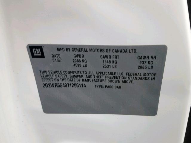 2G2WR554871206114 - 2007 PONTIAC GRAND PRIX WHITE photo 10