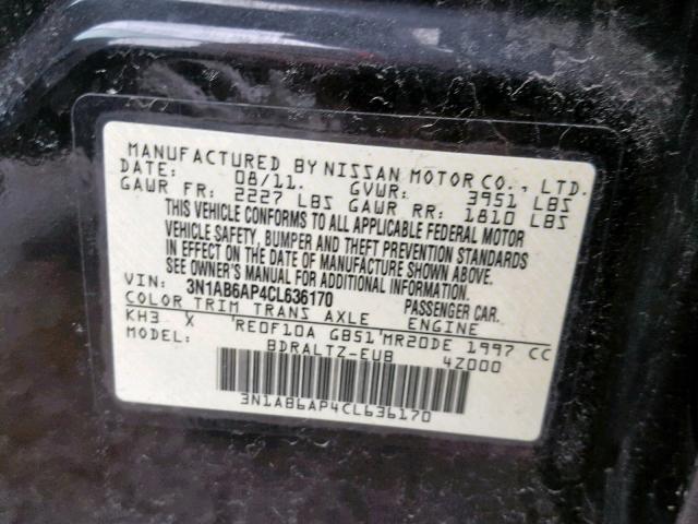 3N1AB6AP4CL636170 - 2012 NISSAN SENTRA 2.0 BLACK photo 10