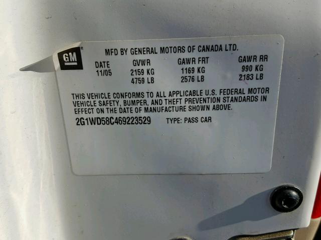 2G1WD58C469223529 - 2006 CHEVROLET IMPALA SUP თეთრი ფოტო 10