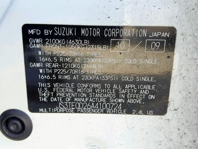 JS3TE0D26A4100724 - 2010 SUZUKI GRAND VITA WHITE photo 10