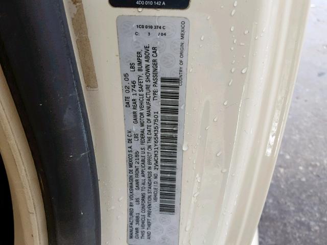 3VWCM31Y65M357501 - 2005 VOLKSWAGEN NEW BEETLE Krem foto 10