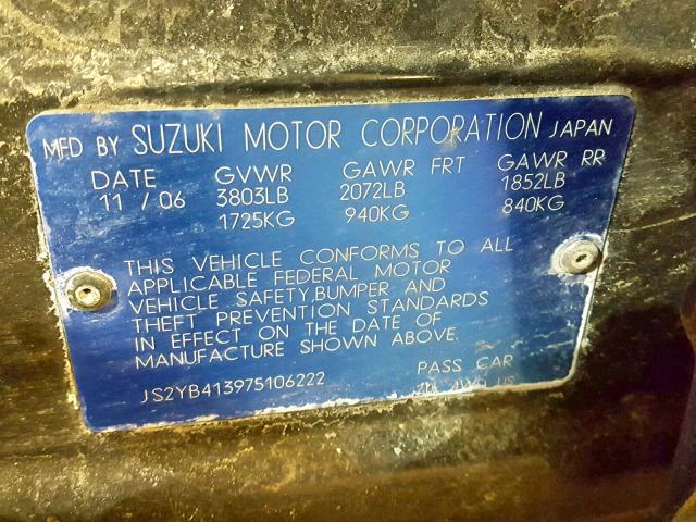 JS2YB413975106222 - 2007 SUZUKI SX4 BLACK photo 10