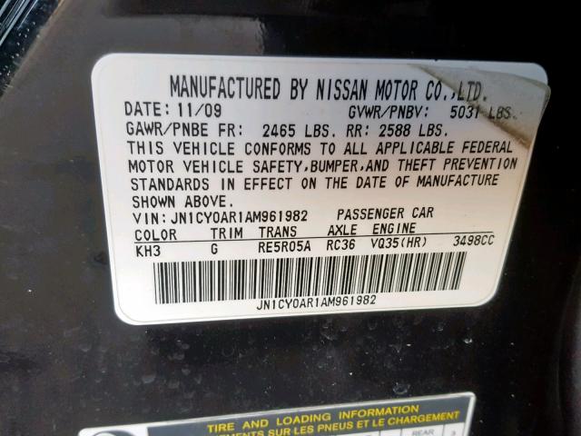 JN1CY0AR1AM961982 - 2010 INFINITI M35 BASE BLACK photo 10