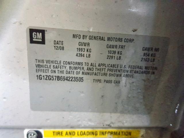 1G1ZG57B694223505 - 2009 CHEVROLET MALIBU LS Gümüş foto 10