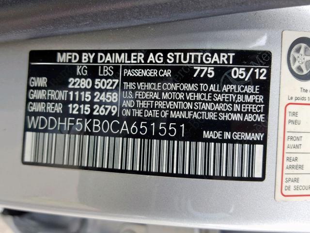 WDDHF5KB0CA651551 - 2012 MERCEDES-BENZ E 350 SILVER photo 10