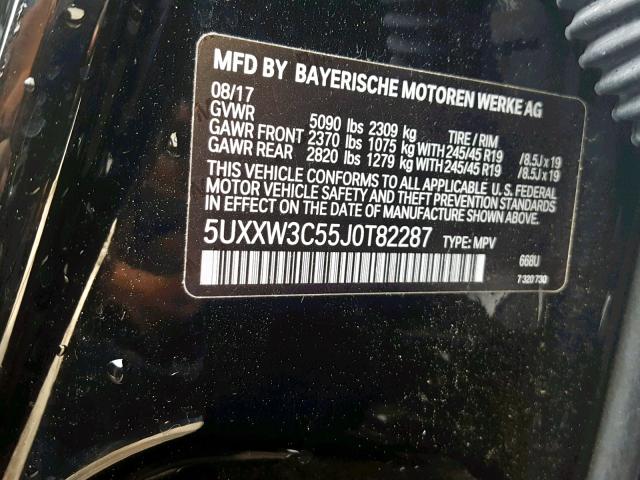 5UXXW3C55J0T82287 - 2018 BMW X4 XDRIVE2 BLACK photo 10