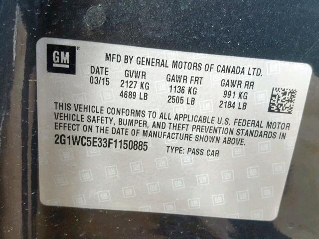 2G1WC5E33F1150885 - 2015 CHEVROLET IMPALA LIM GRAY photo 10