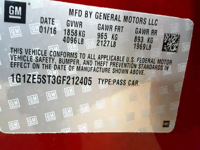 1G1ZE5ST3GF212405 - 2016 CHEVROLET MALIBU LT RED photo 10
